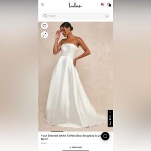 Lulus Dress- Your Beloved White Taffeta Bow Strapless A-Line Gown